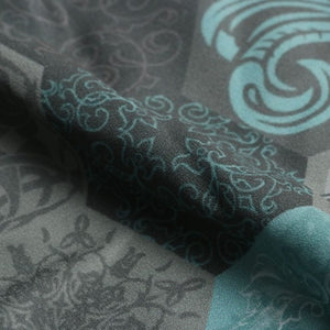 Grey And Dark Turquoise Hexagonal Pattern Digital Print Crepe Fabric