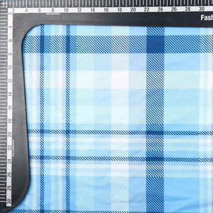 Sky Blue And White Checks Pattern Digital Print Crepe Fabric