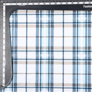 Dark Cyan And White Checks Pattern Digital Print Crepe Fabric