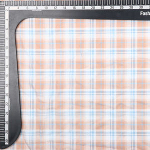 Light Peach And White Checks Pattern Digital Print Crepe Fabric