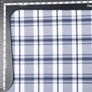 Greyish Blue And White Checks Pattern Digital Print Crepe Fabric