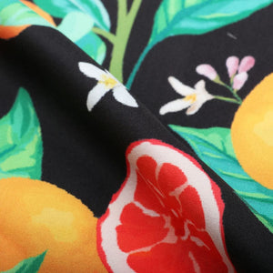 Black And Orange Fruit Pattern Digital Print Crepe Fabric