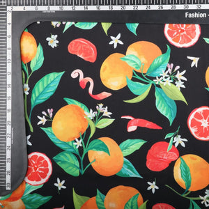 Black And Orange Fruit Pattern Digital Print Crepe Fabric