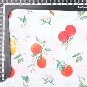 White And Red Fruit Pattern Digital Print Crepe Fabric