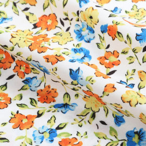 Orange And Blue Floral Pattern Digital Print Crepe Fabric