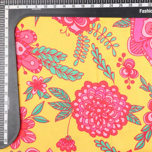 Yellow And Pink Floral Pattern Digital Print Crepe Fabric