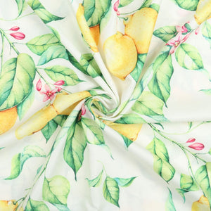 White And Yellow Fruit Pattern Digital Print Crepe Fabric