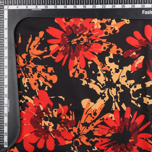 Red And Black Floral Pattern Digital Print Crepe Fabric