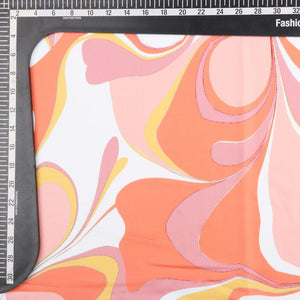 White And Orange Abstract Pattern Digital Print Crepe Fabric