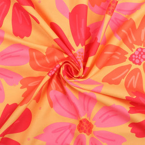 Red And Orange Floral Pattern Digital Print Crepe Fabric (Bulk)