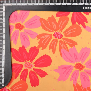 Red And Orange Floral Pattern Digital Print Crepe Fabric (Bulk)