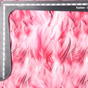 Pink And WhiteFeather Pattern Digital Print Crepe Fabric