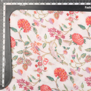 Orange And White Floral Pattern Digital Print Crepe Fabric