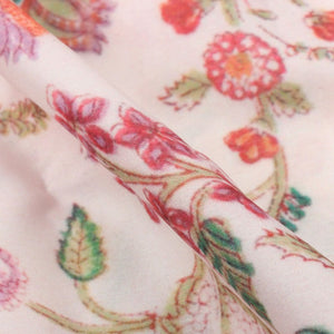 Orange And White Floral Pattern Digital Print Crepe Fabric