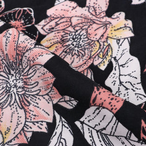 Black And Peach Floral Pattern Screen Print Crepe Fabric