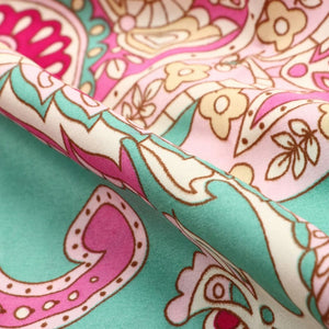 Mint Green And Pink Paisley Pattern Screen Print Micro Crepe Fabric