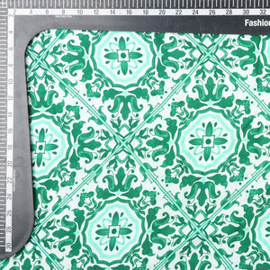 Mint Green And White Traditional Pattern Screen Print Crepe Fabric (Bulk)