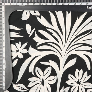 Black And White Floral Pattern Screen Print Crepe Fabric