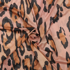 Peach And Black Animal Pattern Digital Print Net Fabric