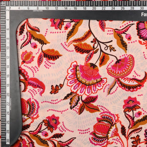 Pink And Peach Floral Pattern Digital Print Moss Crepe Fabric