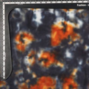 Black And Orange Tie & Dye Pattern Digital Printed Fabric