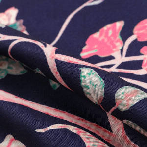 Navy Blue And Pink Floral Pattern Digital Print Rayon Fabric