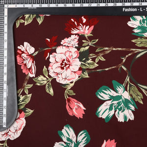 Maroon And Red Floral Pattern Digital Print Rayon Fabric