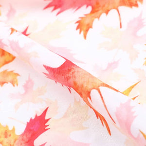 Pink And Yellow Leaf Pattern Digital Print Rayon Fabric