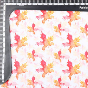 Pink And Yellow Leaf Pattern Digital Print Rayon Fabric