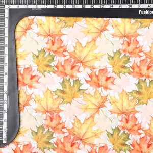 Yellow And Green Leaf Pattern Digital Print Rayon Fabric