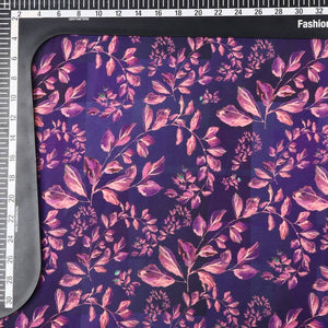 Purple And Peach Leaf Pattern Digital Print Rayon Fabric