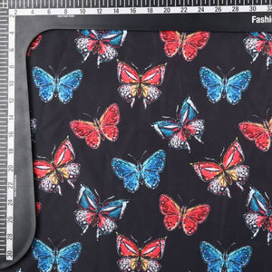 Red And Blue Butterfly Pattern Digital Print Rayon Fabric