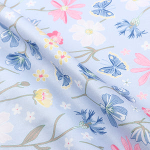 Baby Blue And Pink Floral Pattern Digital Print Rayon Fabric