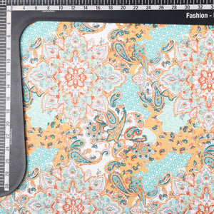 Yellow And Turquoise Paisley Pattern Digital Print Rayon Fabric