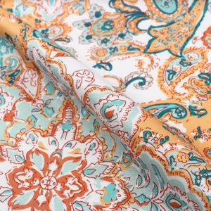 Yellow And Turquoise Paisley Pattern Digital Print Rayon Fabric