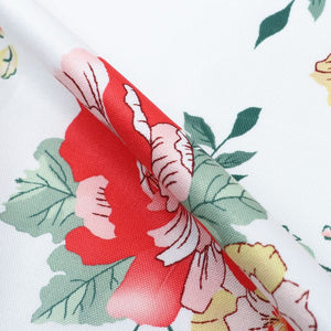 White And Red Floral Pattern Digital Print Rayon Fabric