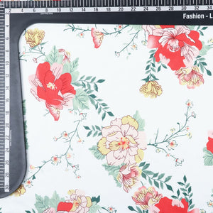 White And Red Floral Pattern Digital Print Rayon Fabric