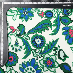 Blue And Off White Floral Pattern Digital Print Rayon Fabric