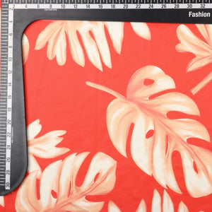 Orange And White Leaf Pattern Digital Print Rayon Fabric