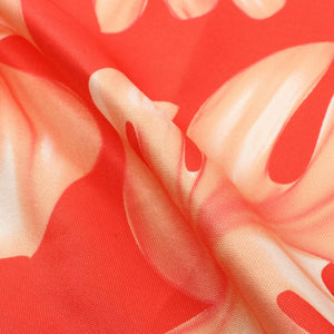 Orange And White Leaf Pattern Digital Print Rayon Fabric