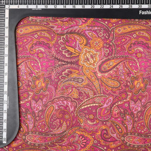 Dark Pink And Apricot Orange Paisley Pattern Digital Print Rayon Fabric