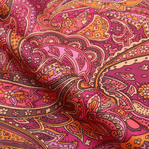 Dark Pink And Apricot Orange Paisley Pattern Digital Print Rayon Fabric