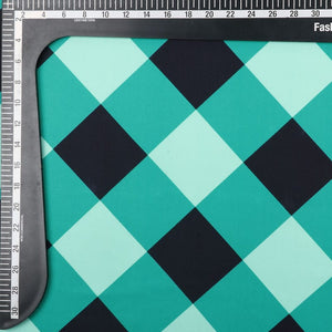 Jade Green And Black Checks Pattern Digital Print Rayon Fabric