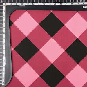 Dark Pink And Black Checks Pattern Digital Print Rayon Fabric