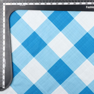 Sky Blue And White Checks Pattern Digital Print Rayon Fabric