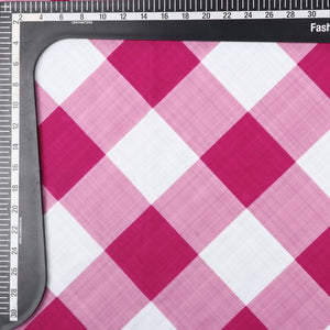 Dark Pink And White Checks Pattern Digital Print Rayon Fabric