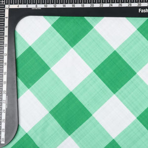 Mint Green And White Checks Pattern Digital Print Rayon Fabric