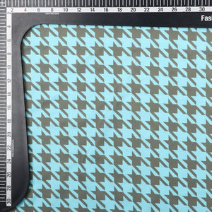 Olive Green And Sky Blue Houndstooth Pattern Digital Print Rayon Fabric