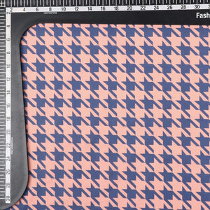 Peach And Royal Blue Houndstooth Pattern Digital Print Rayon Fabric