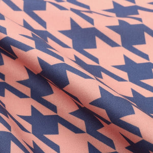 Peach And Royal Blue Houndstooth Pattern Digital Print Rayon Fabric